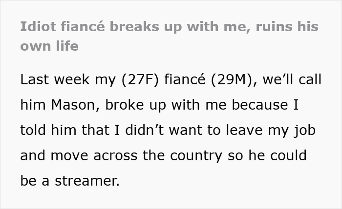 Fianc&eacute; Mooches Off Lady, Gets Dumped As He Wants Her To Move For His Non-Existent Streamer Career