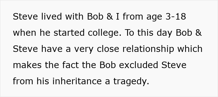 Text describing a close relationship and exclusion from inheritance highlighting a husband lying about inheritance issues.