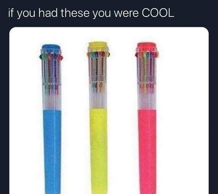 Three colorful '90s snap bracelets in blue, yellow, and red with text referencing nostalgic '90s life items.