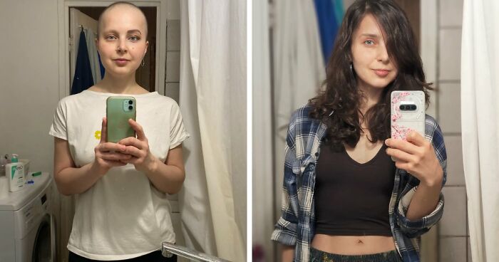 Before and after photos of a woman showing unbelievable transformations and life changes over three years.