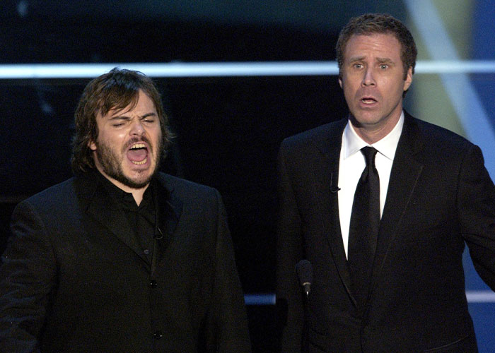 Actors Jack Black and Will Ferrell on stage at the Oscars, captured in one of the most awkward celebrity moments.