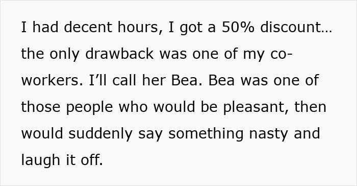 Text excerpt describing an office bully named Bea who behaves unpleasantly and causes conflict at work.
