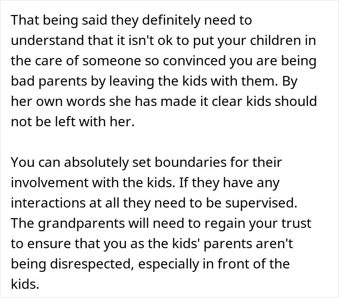 Texto discutindo o estabelecimento de limites depois que o pai para de permitir que seus pais sejam babás devido a questões de confiança e respeito. Texto discutindo o estabelecimento de limites depois que o pai para de permitir que seus pais sejam babás devido a questões de confiança e respeito.