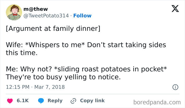Tweet showing a seemingly innocent post with a humorous twist that hits with a crazy second half.