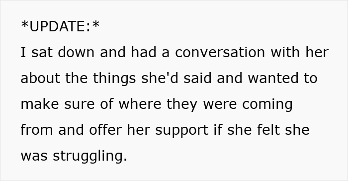 Text update about a woman discussing her surprise baby and offering support for emotional struggles.