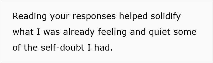 Text on screen showing a message about reading responses helping ease self-doubt in a story of romantic indifference.