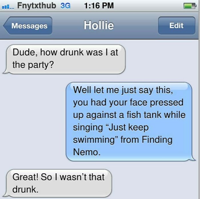 Screenshot of a funny text conversation about being drunk, illustrating humorous and real conversations in text form.