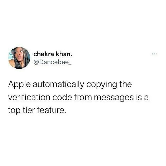 Tweet meme about Apple automatically copying verification codes, featured in a collection of memes for British humor lovers.