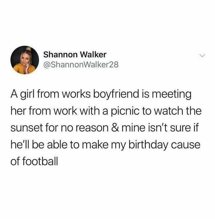 Tweet about relationship contrast and football, capturing the essence of British humor memes online.