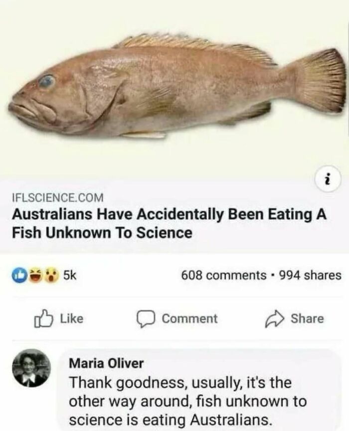 Fish meme about Australians unknowingly eating an unknown fish, humorously linked to love for food and eating memes.