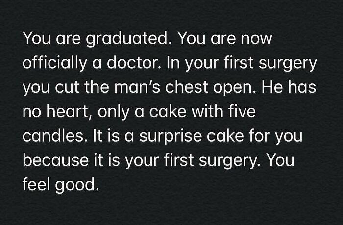 Text meme for doctors about first surgery surprise, perfect for doctors or patients tired of it all feelings.