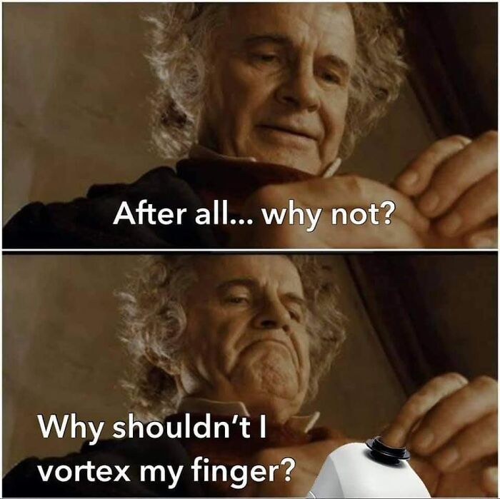 Older man contemplating with text about vortexing a finger, humorous meme for doctors and patients tired of it all.