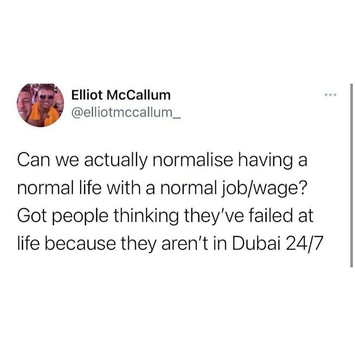 Screenshot of a tweet humorously addressing normal life and job expectations, fitting British humor memes.