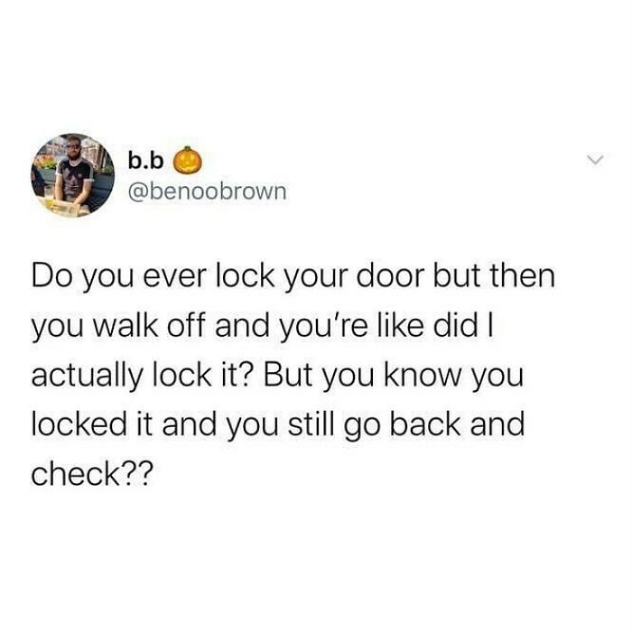 Tweet meme about locking a door, capturing relatable British humor and the habit of double-checking despite knowing it's locked.