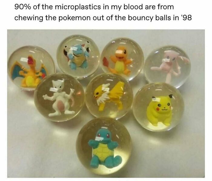 Clear bouncy balls from the 90s with small Pokémon figures inside, highlighting nostalgic parts of our lives.