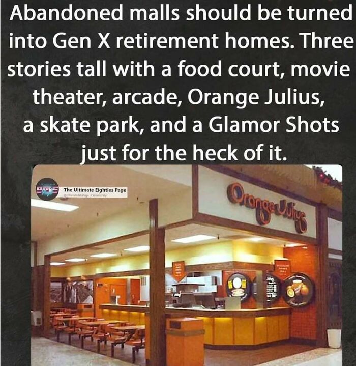Abandoned mall Orange Julius counter with retro design, evoking '90s posts about parts of our lives that don’t exist anymore.