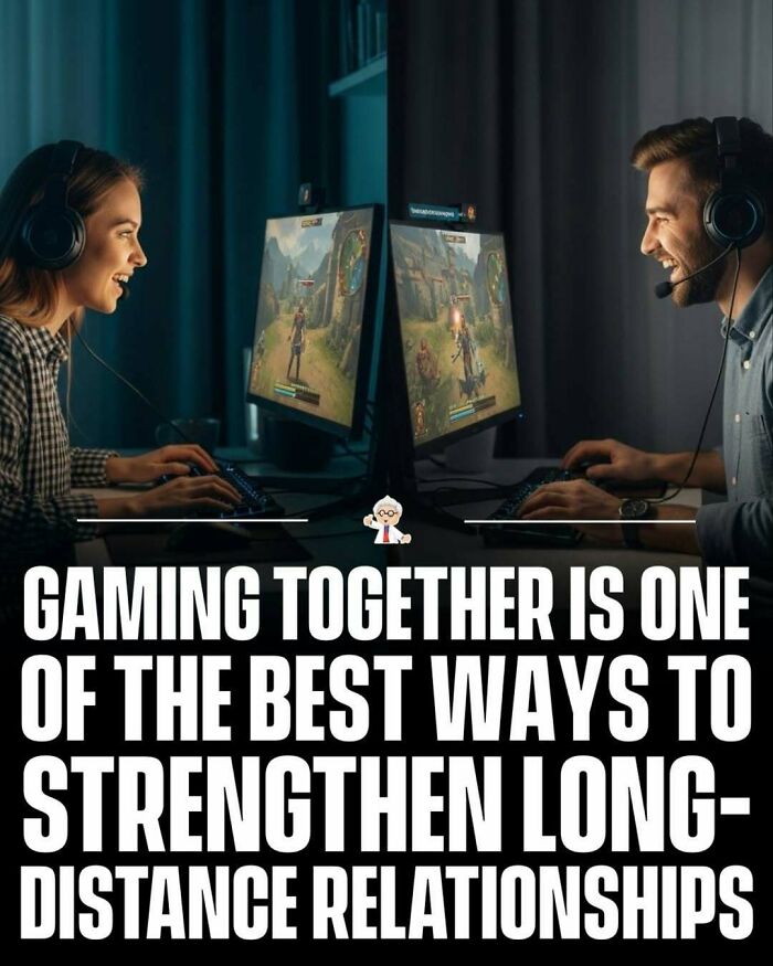 Two people playing video games together online, highlighting wholesome and interesting facts about long-distance relationships.