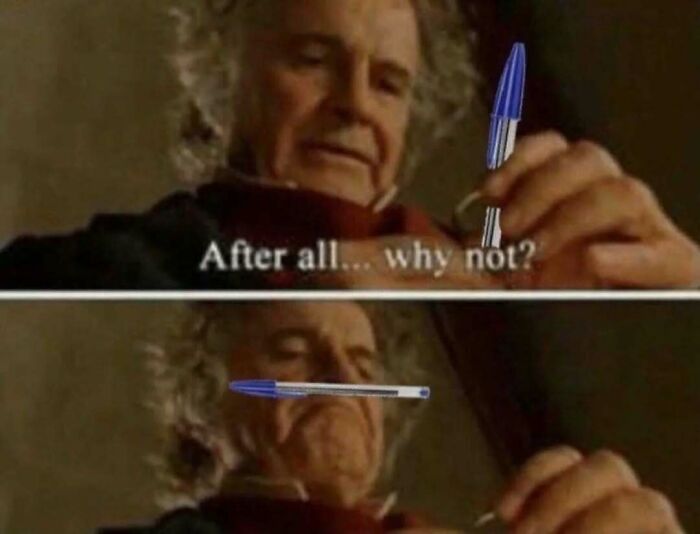 Older man thoughtfully holding and spinning a pen, a meme capturing humor tied to existential crisis memes.