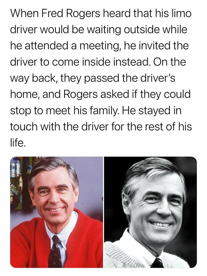 Surprising facts about Fred Rogers' kindness include lifelong friendship with his limo driver after a simple invitation.