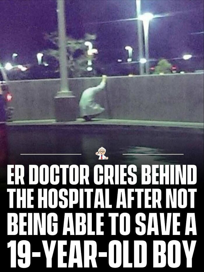 ER doctor emotional and crying behind hospital after losing a 19-year-old boy, highlighting wholesome and interesting facts.