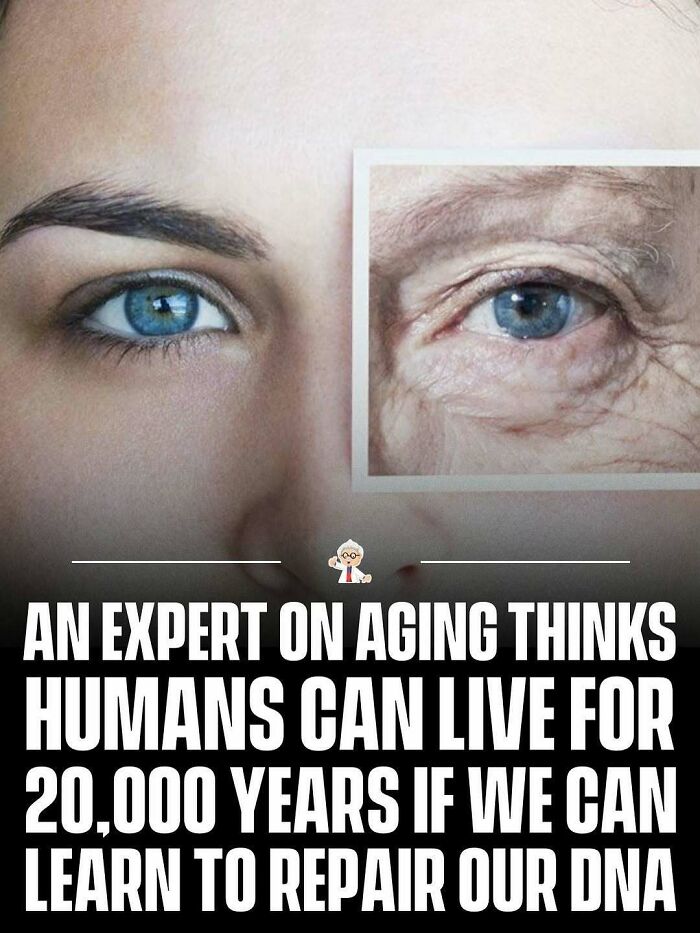 Close-up of young and old human eyes illustrating aging with facts about DNA repair from wholesome and interesting facts worldwide.
