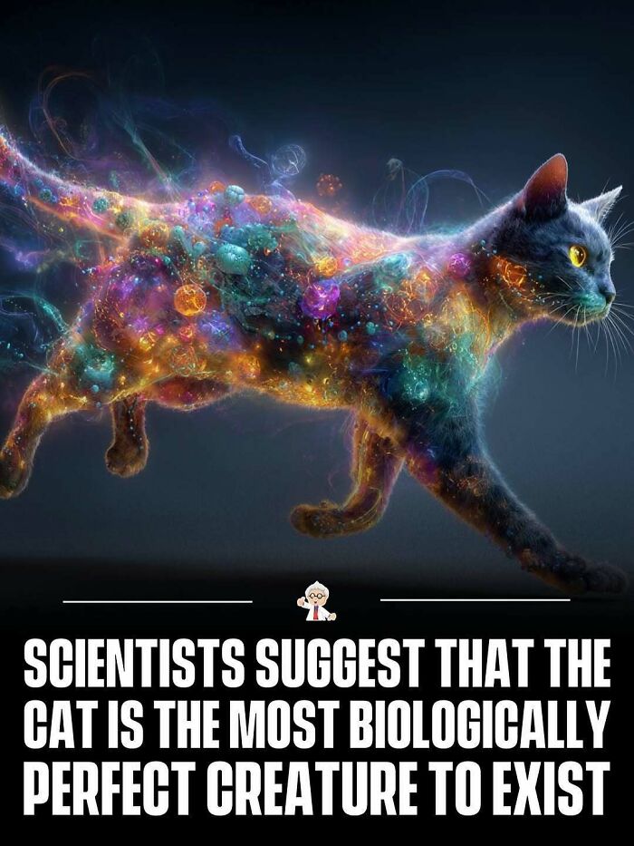 Artistic image of a cat with colorful cosmic effects illustrating wholesome and interesting facts about animals worldwide