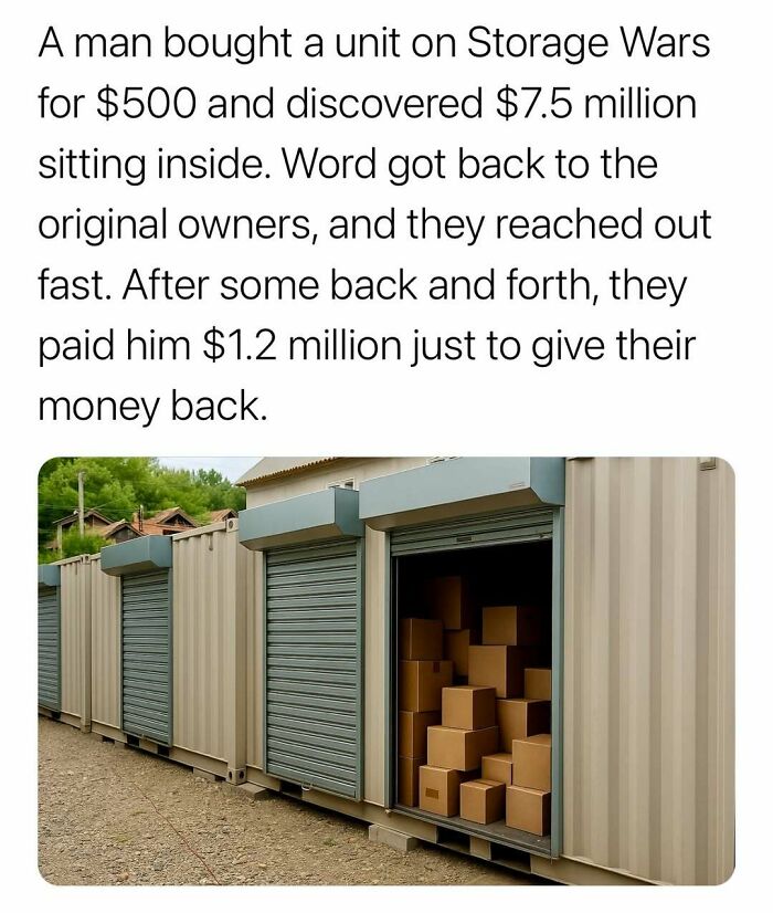 Man discovers $7.5 million in storage unit bought for $500 in surprising facts about money and storage auctions.