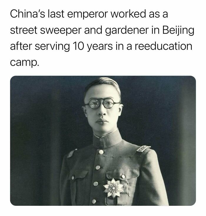 Black and white photo of China's last emperor in military uniform, illustrating surprising facts you may not forget.