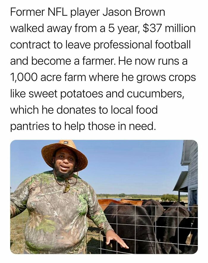 Former NFL player turned farmer on a 1,000-acre farm growing crops to donate in surprising facts.