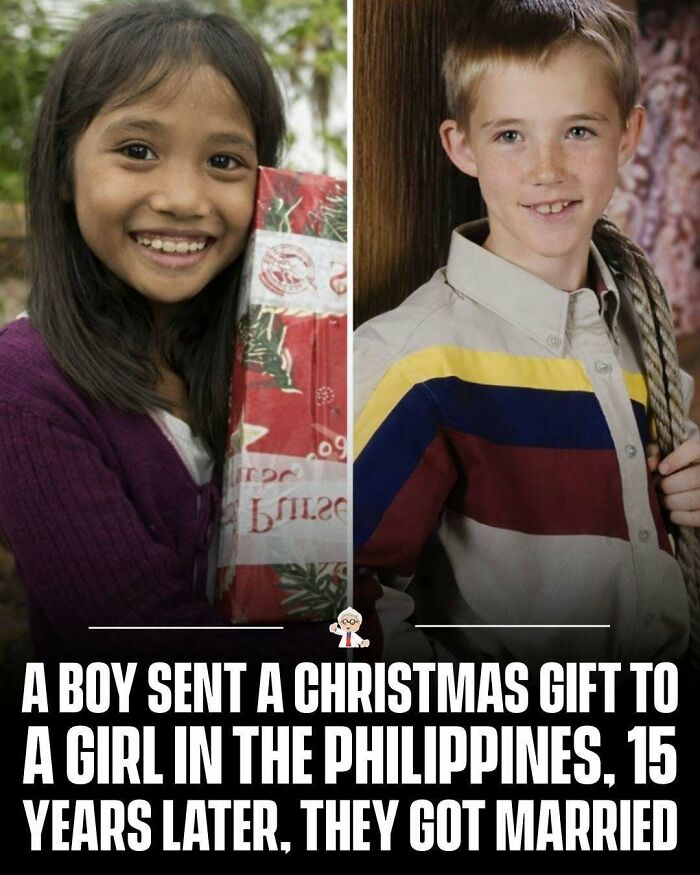 Smiling children with a Christmas gift, illustrating wholesome and interesting facts from around the world.