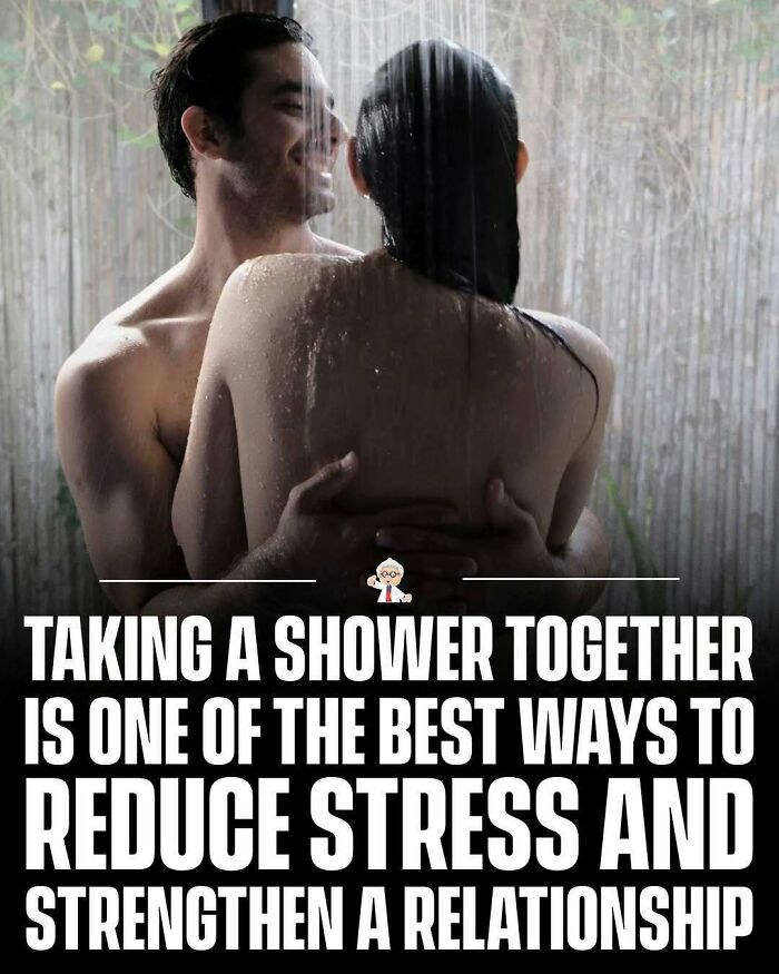 Couple taking a shower together to reduce stress and strengthen their relationship with wholesome facts worldwide.