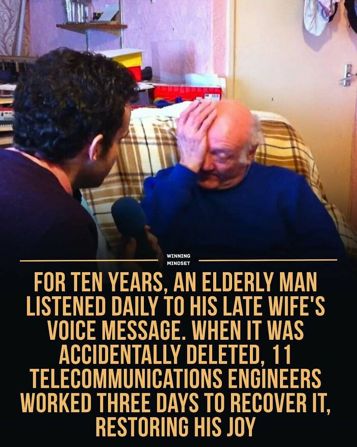 Elderly man emotion after recovered voice message with help, showcasing good news from around the world and restoring joy.