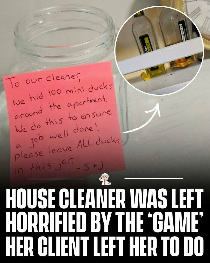 Note with instructions for house cleaner to find hidden mini ducks around apartment as a fun and interesting wholesome fact story.