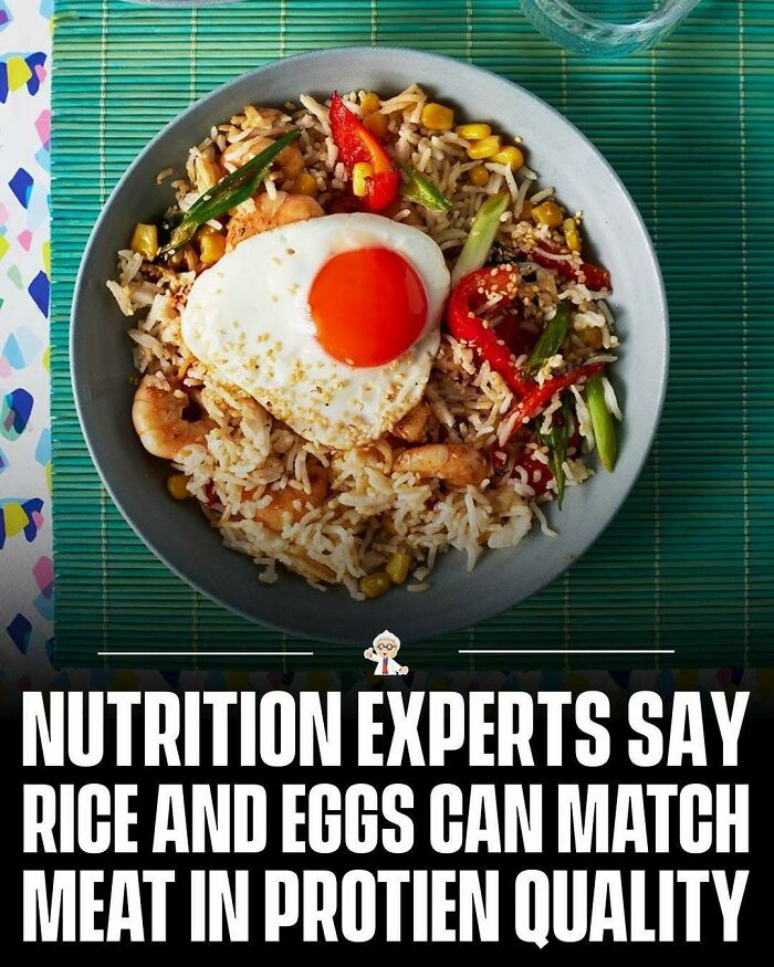 Bowl of rice and egg with vegetables on a mat, highlighting wholesome and interesting facts about nutrition worldwide.