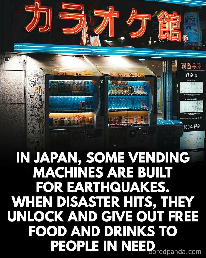 Vending machines in Japan designed for earthquakes unlock to provide free food and drinks during disasters.