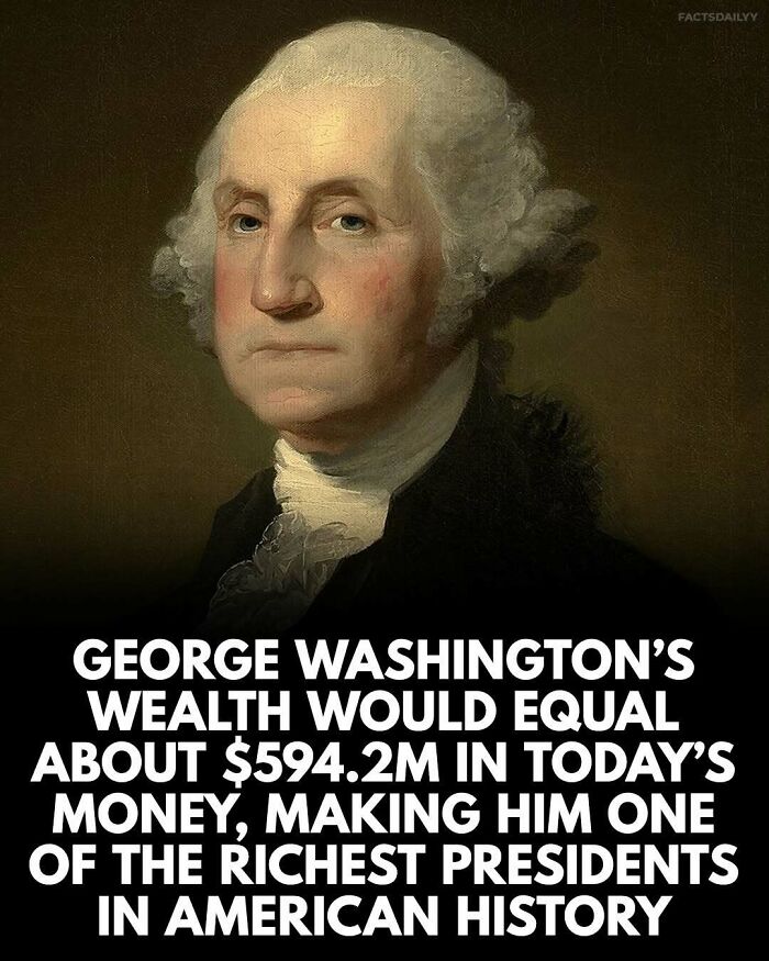 Portrait of George Washington with surprising facts about wealth, highlighting memorable and surprising facts you may not forget.