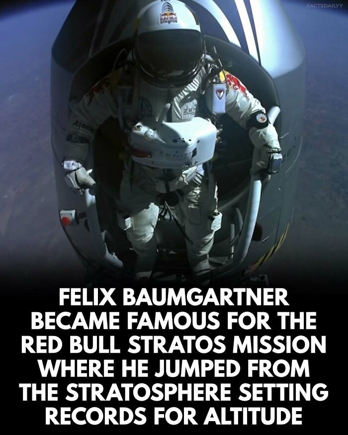 Felix Baumgartner in a space suit during the Red Bull Stratos mission jumping from the stratosphere record altitude.