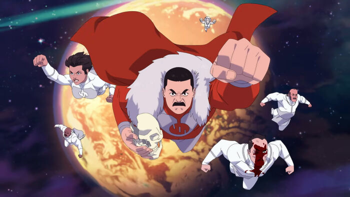 Animated characters from Invincible flying in space, featuring the ultimate villain ahead of Season 4 release date. Animated characters from Invincible flying in space, featuring the ultimate villain ahead of Season 4 release date.