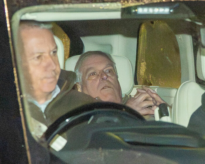 Prince William seen in tense moment inside car with driver during largest royal gathering since Andrew's arrest.