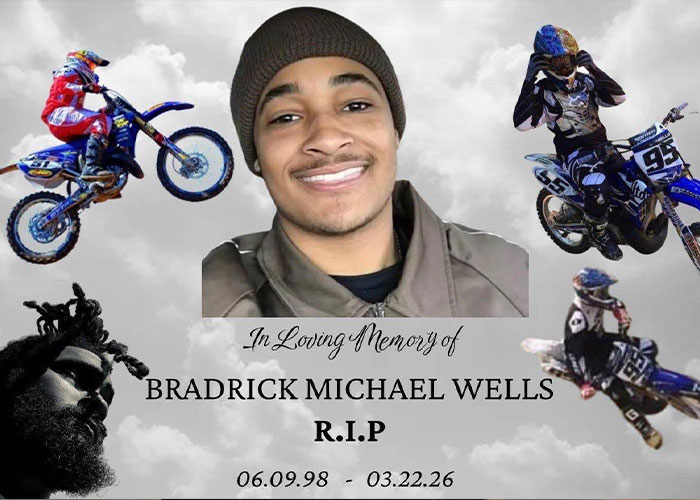 Memorial image for Bradrick Michael Wells with motocross riders, related to man with no arms or legs accused case.