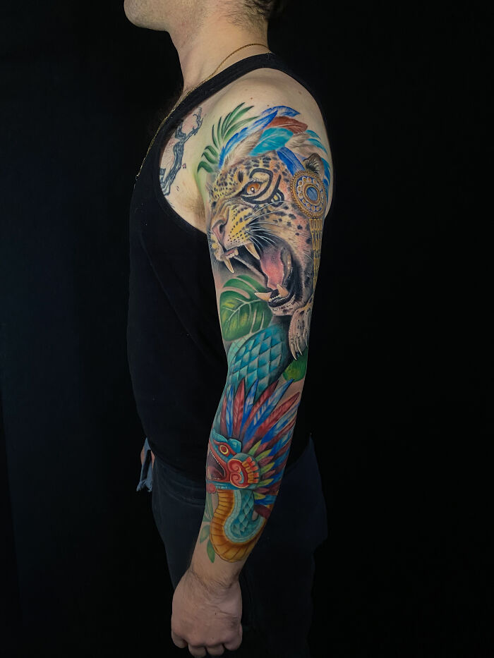 Jaguar & Aztec Serpent Colour Sleeve
