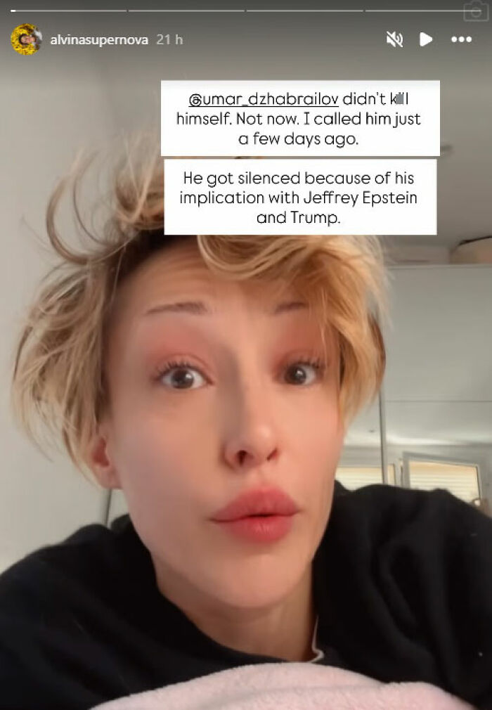 Person with short blonde hair speaking about politician found deceased linked to Epstein files on a social media video.