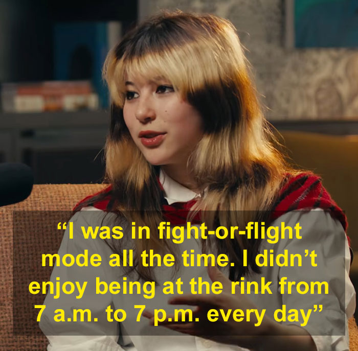 Alysa Liu sharing her childhood struggles and emotions amid withdrawal from World Championships in an indoor interview setting.