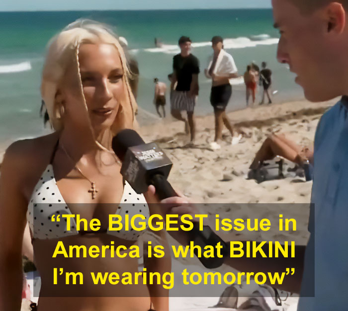 Spring breakers interviewed on the beach giving vapid answers about the news in a viral video.