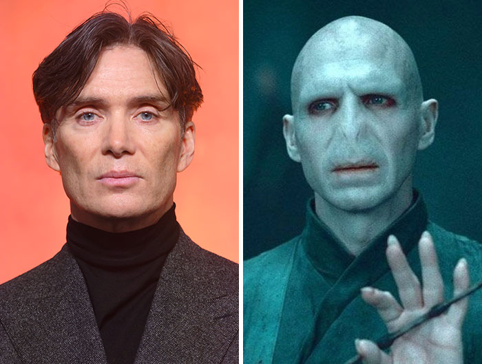 Actor Cillian Murphy on left and Voldemort character on right, related to new name topping list to play Voldemort. Actor Cillian Murphy on left and Voldemort character on right, related to new name topping list to play Voldemort.