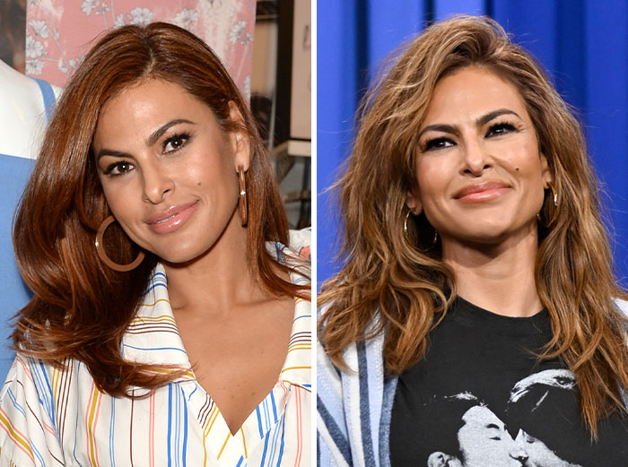 Eva Mendes new look compared by plastic surgeons, showing side-by-side before and after appearance changes.