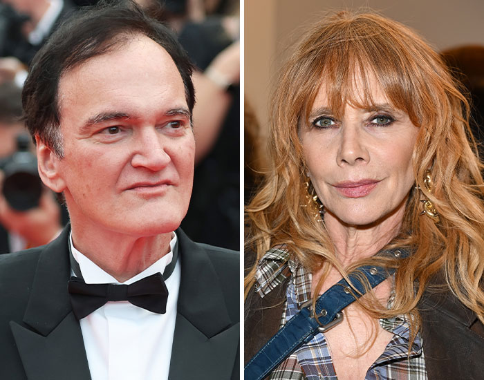 Quentin Tarantino and Rosanna Arquette pictured side by side, highlighting fans taking sides in their dispute.