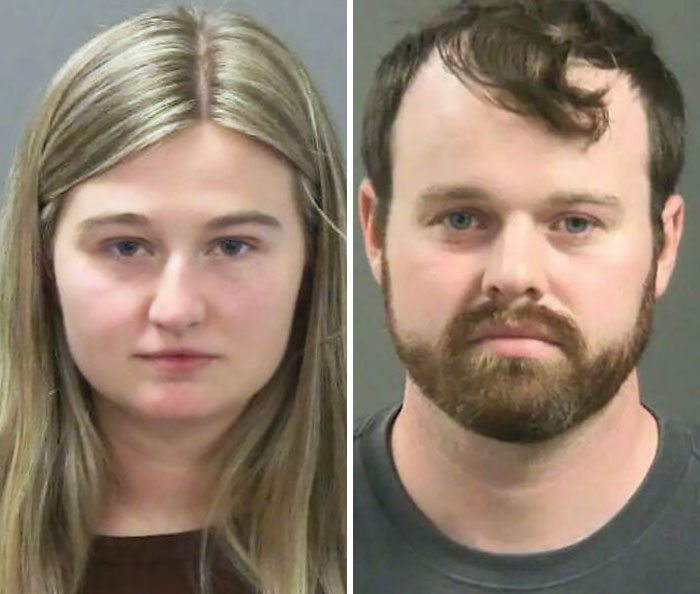 Mugshots of a woman and a man linked to Michelle Duggar&rsquo;s heated confrontation after bailing daughter-in-law out of jail.