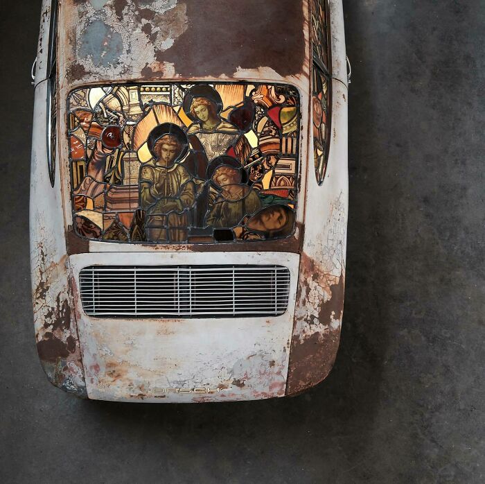 Vintage Porsche Transformed Into A Striking Resurrection Using Salvaged Church Glass By Ben Tuna