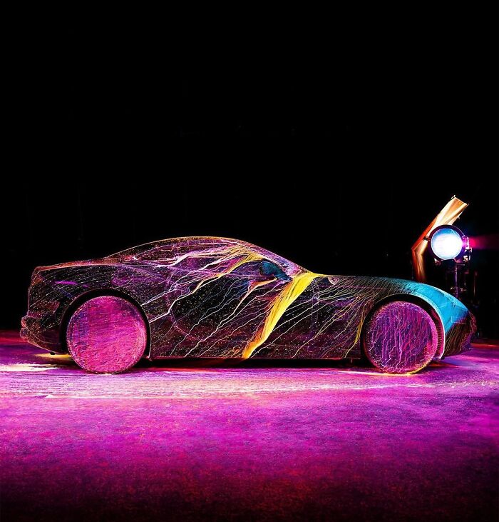 Ferrari Painted With UV Paint In The Wind Tunnel By Fabian Oefner